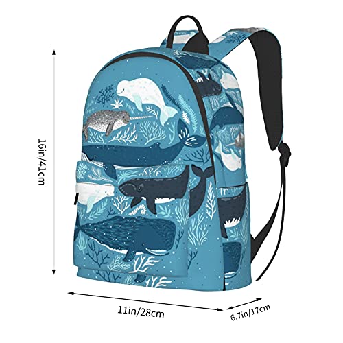 FeHuew 16 inch backpack Whales Laptop Backpack Full Print School Bookbag Shoulder Bag for Travel Daypack