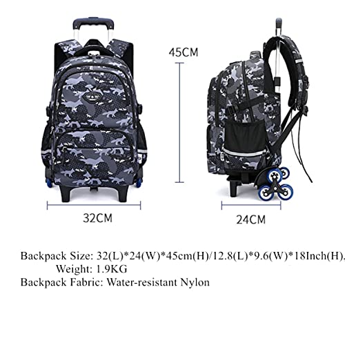 Animal Prints Elemetary Rolling Backpack,Kids Wheeled School Book Bag,Casual Trolley Daypack for Boys, Black, 6 Wheels