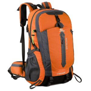 50l hiking backpack camping backpack hiking daypack waterproof backpack day pack for men women trave backpack with rain cover (orange)
