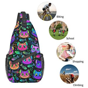 Cat Sling Bag Travel Crossbody Backpack Shoulder Pack Chest Hiking Daypack for Women Men with Strap Adjustable Lightweight Outdoor Walking Running Climbing