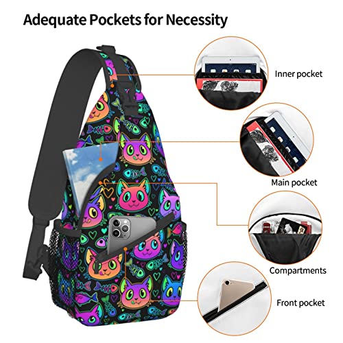 Cat Sling Bag Travel Crossbody Backpack Shoulder Pack Chest Hiking Daypack for Women Men with Strap Adjustable Lightweight Outdoor Walking Running Climbing