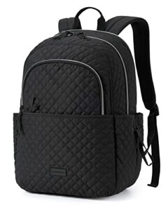 bagsmart laptop backpack for women, quilted travel backpack fits 15.6 inch laptop, lightweight bookbag for school with charging port hole, computer backpack for college work business, classic black