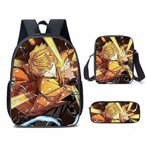 konbeases anime demon slayer schoolbag, multipurpose bookbag with pencil case and lunch bag, backpack for 12-18 year boys girls-agatsuma zenitsu b