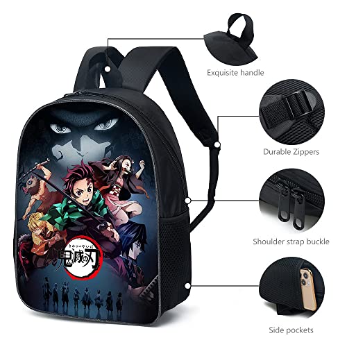 Konbeases Anime Demon Slayer Schoolbag, Multipurpose Bookbag with Pencil Case and Lunch Bag, Backpack for 12-18 Year Boys Girls-Agatsuma Zenitsu B