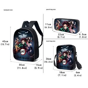 Konbeases Anime Demon Slayer Schoolbag, Multipurpose Bookbag with Pencil Case and Lunch Bag, Backpack for 12-18 Year Boys Girls-Agatsuma Zenitsu B