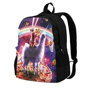 ayvcxui laser eyes pizza outer space cat riding on llama galaxy backpack unisex double shoulder bag adjustable shoulder stra large capacity laptop bagpack 16.5×12.6×5.5in