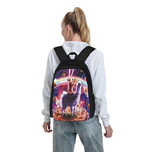 ayvcxui Laser Eyes Pizza Outer Space Cat Riding on Llama Galaxy Backpack Unisex Double Shoulder Bag Adjustable Shoulder Stra Large Capacity Laptop Bagpack 16.5×12.6×5.5in