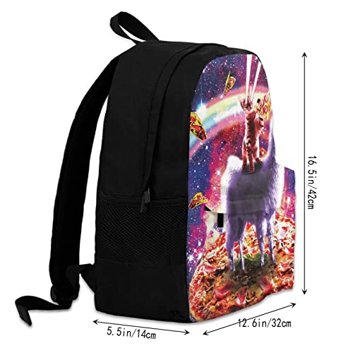 ayvcxui Laser Eyes Pizza Outer Space Cat Riding on Llama Galaxy Backpack Unisex Double Shoulder Bag Adjustable Shoulder Stra Large Capacity Laptop Bagpack 16.5×12.6×5.5in