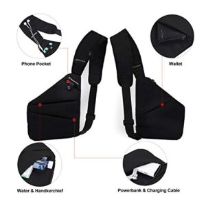 Men Small Sling Shoulder Crossbody Bag, Lightweight Anti-theft One Strap Casual Chest Bag Slim Backpack for Outdoor Walking Trip Hiking Biking Fits Up to 7.9 inch iPad Mini (Black)