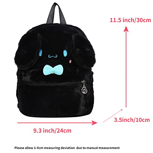 egen Cute Mini Backpack for School, Animal Plush backpack, Cinnamoroll Plush Girls Backpack, Small backpack, Kawaii Bookbag, (A Black)