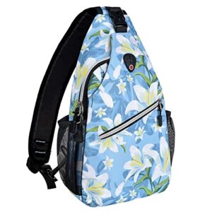 mosiso sling backpack, multipurpose travel hiking daypack rope crossbody shoulder bag, hedychium