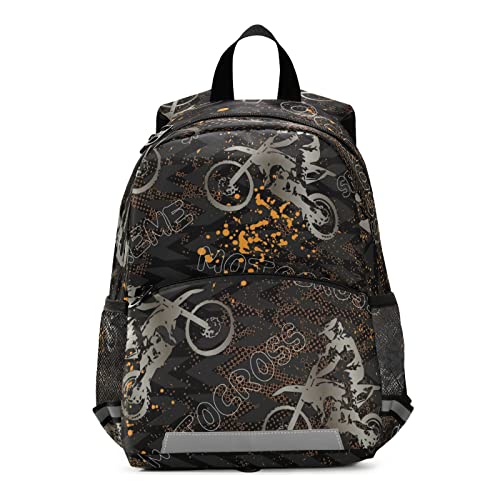 Glaphy Abstract Camo Motorcycle Kids Backpack for Boys Girls, Kindergarten Elementary Backpack with Chest Strap, Preschool Toddler Bookbag with Reflective Stripes