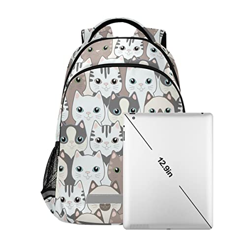 SLHKPNS Cute Cat School Backpack Adorable Kitten Pattern Laptop Lightweight Bookbags Casual Daypack for Students Teens Girls Boys, 11.6 X 6.9 X 16.7inch