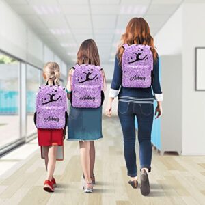 Gymnastic Violets Purple Glitter Personalized Backpack for Teen Boys Girls ,Custom Travel Backpack Bookbag Casual Bag with Name Gift