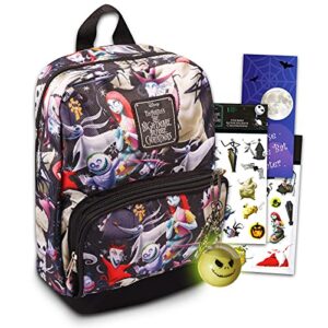 fast forward new york nightmare before christmas preschool backpack for kids, toddlers – 4 pc school supplies bundle with jack skellington 10” mini boys and girls, stickers, keychain, more