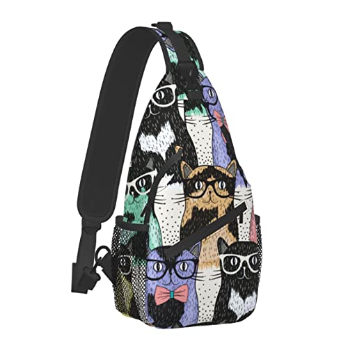 Cool Cat Crossbody Sling Backpack For Men Women,Shoulder Chest Daypack Bag For Travel Hiking