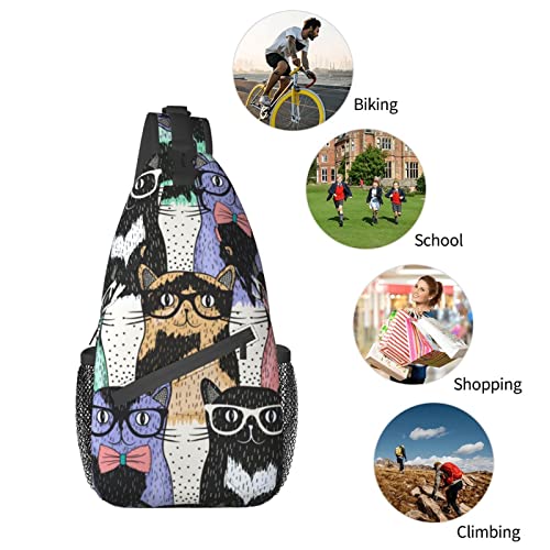 Cool Cat Crossbody Sling Backpack For Men Women,Shoulder Chest Daypack Bag For Travel Hiking