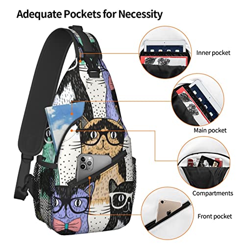 Cool Cat Crossbody Sling Backpack For Men Women,Shoulder Chest Daypack Bag For Travel Hiking