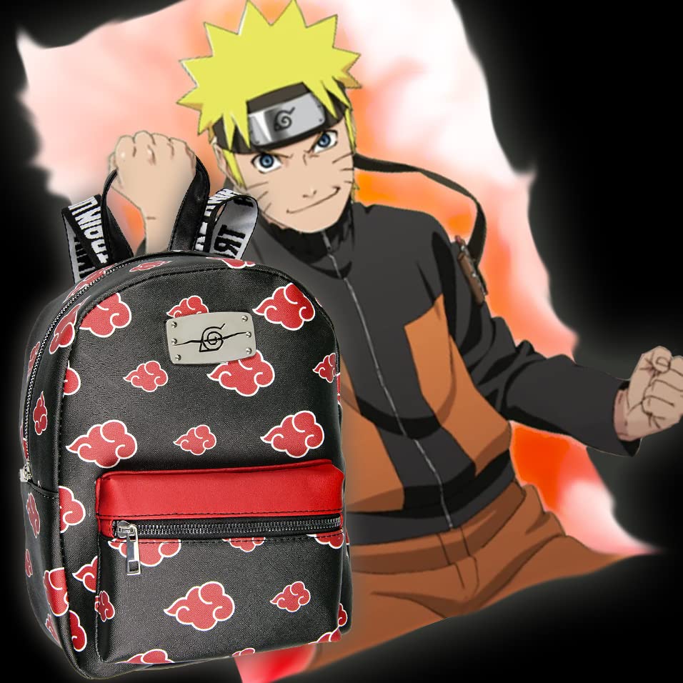 Naruto Akatsuki Sasuke Red Cloud Anti Leaf Faux Saffiano Leather Mini Backpack Bag