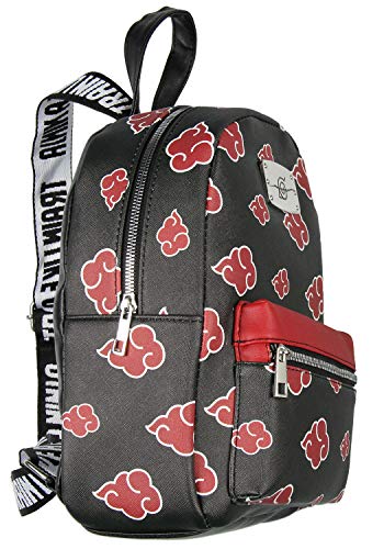 Naruto Akatsuki Sasuke Red Cloud Anti Leaf Faux Saffiano Leather Mini Backpack Bag