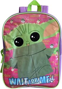 star wars the mandalorian baby yoda 15″ school backpack (pink-purple-green)