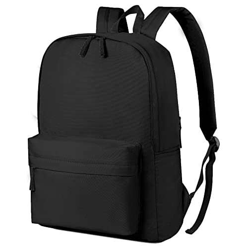 BeeGreen Simple Black Backpack School Backpack with YKK Zipper Water Bottle Pocket Gym Sports College Backpack with Inner Pocket & Hidden Zipper Pocket Lightweight Bookbag for Women Men Girls Boys