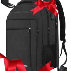 Laptop Backpack, Laptop Backpack for Men, Travel Backpack for Men Airline Approved 17 17.3 Inch, TSA Friendly Business School College Big Backpack With Laptop Compartment and USB Charging Port, Black