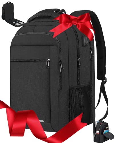 Laptop Backpack, Laptop Backpack for Men, Travel Backpack for Men Airline Approved 17 17.3 Inch, TSA Friendly Business School College Big Backpack With Laptop Compartment and USB Charging Port, Black