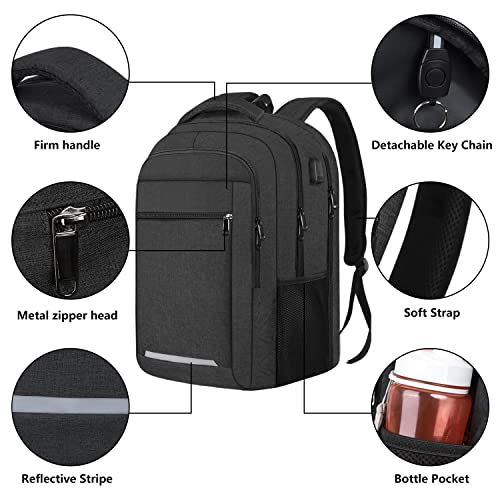 Laptop Backpack, Laptop Backpack for Men, Travel Backpack for Men Airline Approved 17 17.3 Inch, TSA Friendly Business School College Big Backpack With Laptop Compartment and USB Charging Port, Black