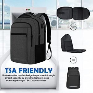 Laptop Backpack, Laptop Backpack for Men, Travel Backpack for Men Airline Approved 17 17.3 Inch, TSA Friendly Business School College Big Backpack With Laptop Compartment and USB Charging Port, Black