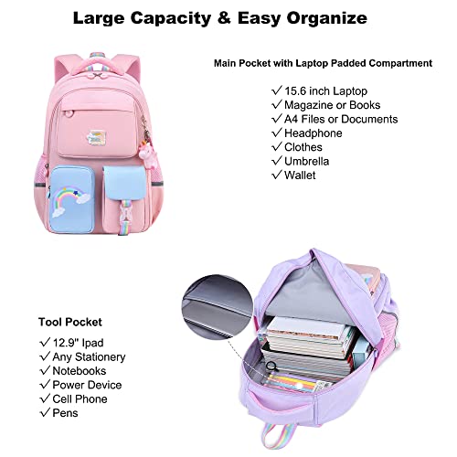 Girls Backpack Kawaii Backpack Cute School Bag with Cute Accessories for Teen Girls