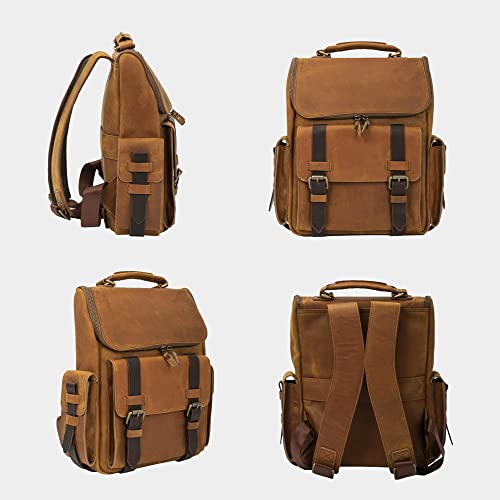 VELEZ Leather Backpack for Women - 13 Inch Laptop Bag - Designer Bookbag - Small Casual Daypack Brown