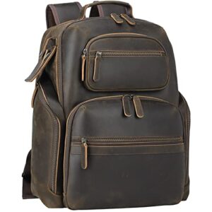 tiding full grain leather 15.6 inch laptop backpack for men large capacity business travel overnight shoulder daypacks