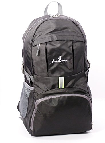 Alley-Pak lightweight travel hiking waterproof daypack 35L with reflector black backpack