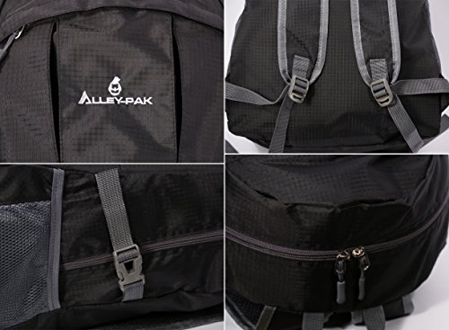 Alley-Pak lightweight travel hiking waterproof daypack 35L with reflector black backpack