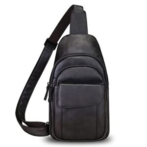 genuine leather sling bag crossbody motorcycle bag handmade chest bag hiking daypack retro shoulder backpack (darkgrey)