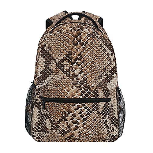 QUGRL Snake Skin Print 16" School Bookbag Cool Elementary Schoolbag College Daypack Animal Backpack Travel Sports