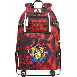 gengx wesqi teens boys yu-gi-oh anime backpack with usb charging port,durable travel daypack casual bookbag for school