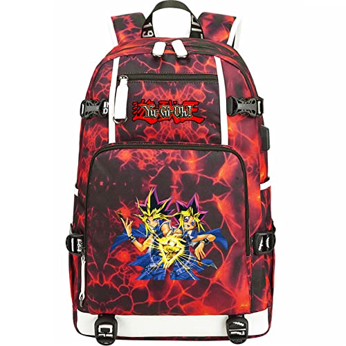 GENGX WesQi Teens Boys Yu-Gi-Oh Anime Backpack with USB Charging Port,Durable Travel Daypack Casual Bookbag for School