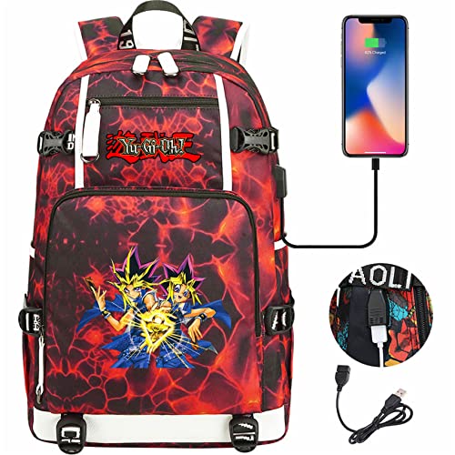 GENGX WesQi Teens Boys Yu-Gi-Oh Anime Backpack with USB Charging Port,Durable Travel Daypack Casual Bookbag for School