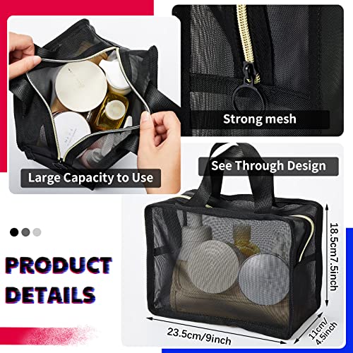 Black Mesh Backpack Set Heavy Duty Mesh School Bags for Boys and Girls, See Through College Student Backpack Mesh Bags with Semi Transparent Drawstring Bag, Lunch Bag and Pencil Case