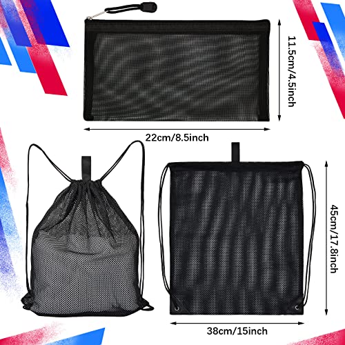 Black Mesh Backpack Set Heavy Duty Mesh School Bags for Boys and Girls, See Through College Student Backpack Mesh Bags with Semi Transparent Drawstring Bag, Lunch Bag and Pencil Case