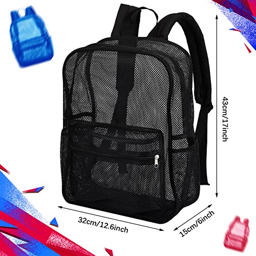 Black Mesh Backpack Set Heavy Duty Mesh School Bags for Boys and Girls, See Through College Student Backpack Mesh Bags with Semi Transparent Drawstring Bag, Lunch Bag and Pencil Case