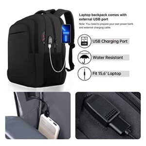 Travel Backpack, TSA Friendly Laptop Backpack, Durable 15.6 Inch Anti Theft Business Computer Backpack with USB Charging Port, Water Resistant College School Bookbag Gifts for Men & Women, Black