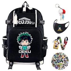 mha backpack for school boys girls daypack bookbag with mha gift stickers face mask keychain card holder