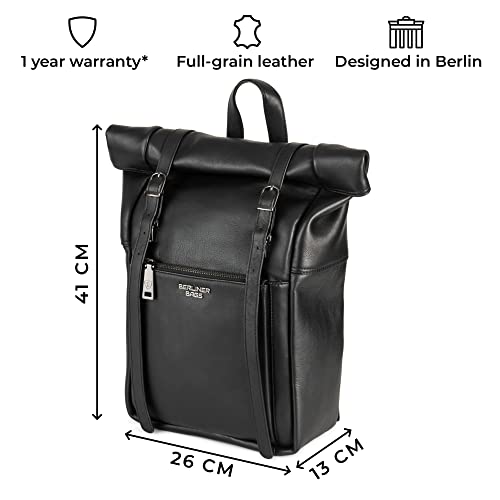 BERLINER BAGS Premium Leather Backpack Lille, Laptop Bag and Travel Rucksack for Men Women - Black