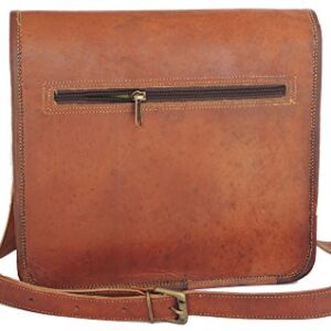 Goat Leather Cross Body Vintage Style Shoulder Bag 11 Inch Small Travelling Bag for Women & Men, Brown