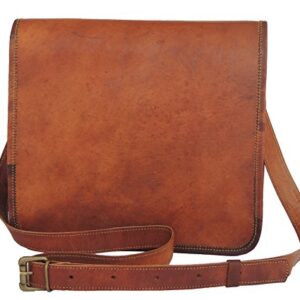 Goat Leather Cross Body Vintage Style Shoulder Bag 11 Inch Small Travelling Bag for Women & Men, Brown