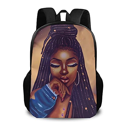 Big Capacity Rucksacks, African American Black Woman Girl Painting Anti-Theft Multipurpose Bookbag with Adjustable Shoulder Straps, School Shoulder Book Bags, Travel Hiking Daypack Laptop Backpack