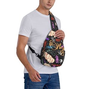 ZREXUO Graffiti Art Sling Backpack,Casual Crossbody Backpack Sling Bag Chest Daypack for Men Women Sport